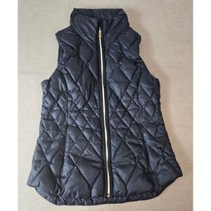 Athleta‎ Womens Quilted Down Vest Black Gold Recycled Polyester Goose Down Small